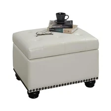 Designs4Comfort 5th Avenue Storage Ottoman in Ivory White Faux Leather Fabric