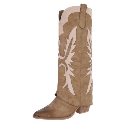 Used Look Damen Cowboyboots mit Reißverschluss Ital-Design 0540 in Hellbraun