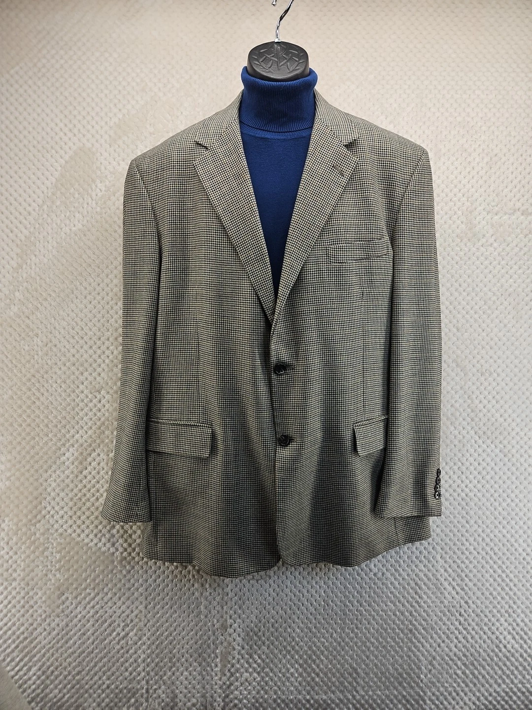 Evan-Picone Mens 44 Long Blazer Hounds Tooth Grey Toned Gently Used 3 Button