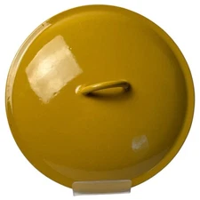 Vintage 10” Descoware FE 12 BELGIUM Mustard Yellow Enamel Cast Iron Lid