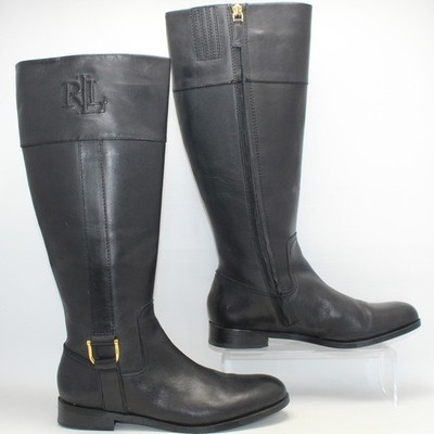 Lauren Ralph Lauren Bernadine Black Leather Riding Boots Womens 8B Knee High