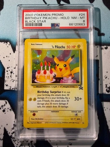 Pokemon - Happy Birthday Pikachu Black Star Promo 24 PSA 8 English Original Holo