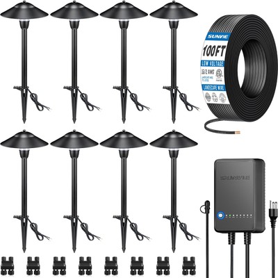 SUNVIE All-in-One LED Pathway Lighting Kit, 8-Pack Low Voltage Landscape Ligh...