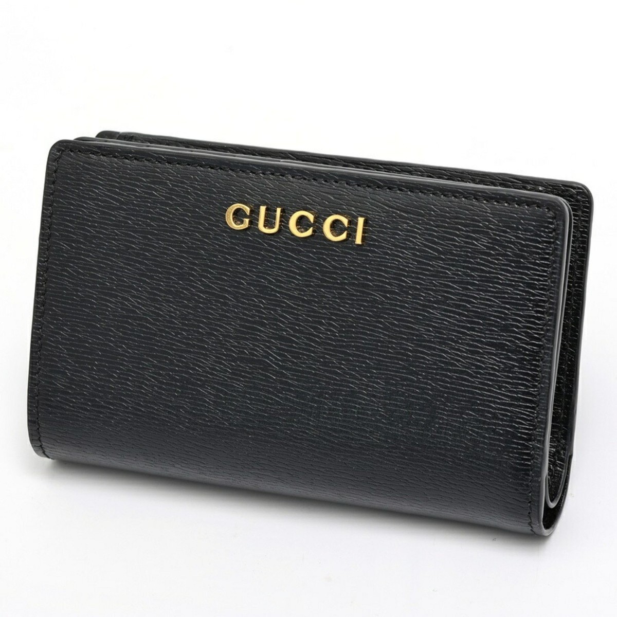 GUCCI Script Card Case Wallet Bi-fold 772640 Leather Black S