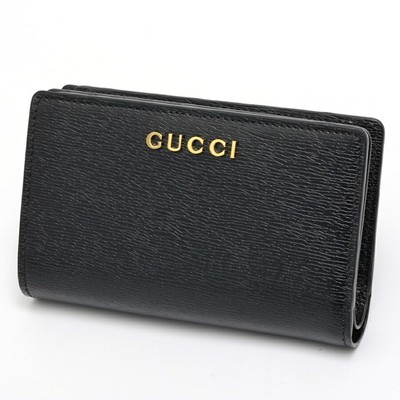 GUCCI Script Card Case Wallet Bi-fold 772640 Leather Black S