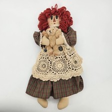 Vintage 21in Hand Made Raggedy Ann Doll Curly Red Hair Crochet Dress Buttons