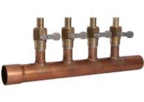 1" Copper Manifold w/ 1/2" accp Ball Valve, 4 Outlets (Lead Free Brass)