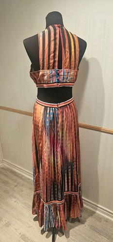Tracy Reese Silk Rust Blue Print Halter Cut-Out Sides Maxi Dress Ruffle Hem Sz 8 - Picture 10 of 24
