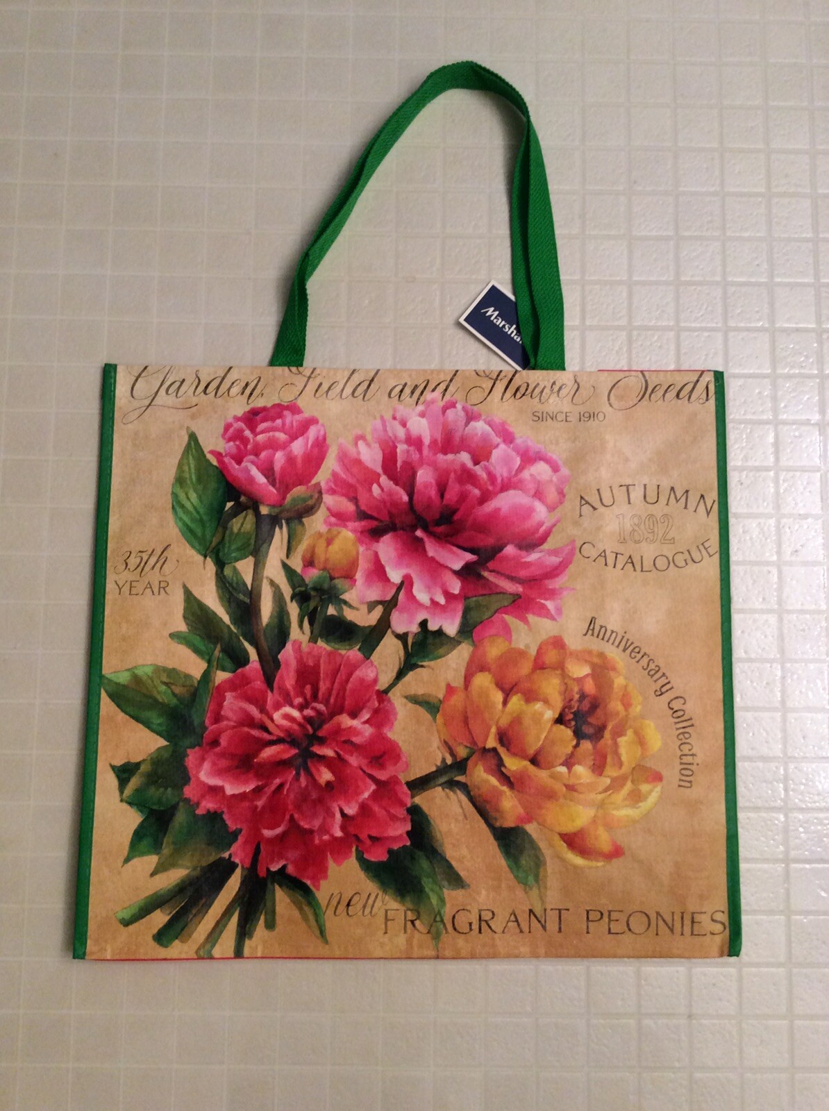 NEW Marshalls Large Shopping Tote Bag Pretty Peonies Reusable