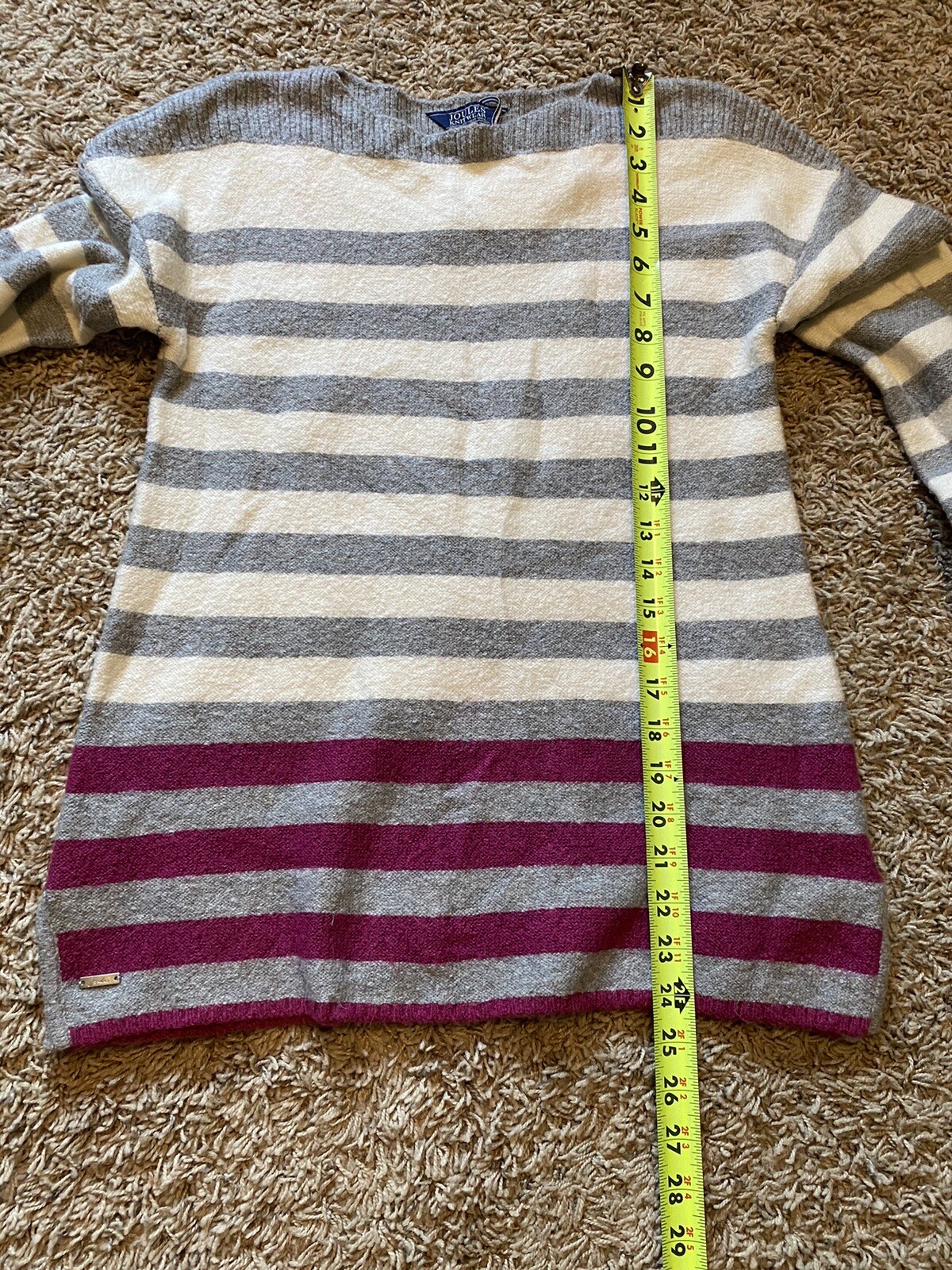 Joules Sweater Size 4 Rowena Boat Neck Jumper Grey Pink Striped Pull On NEW image 8