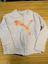 Puma Girls Size 5 Cotton Blend Long Sleeve Gray Fleece Pocketed Jacket
