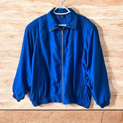 Kim Rogers Sport Bomber Windbreaker Blue Jacket Womens XL Silk Y2k Golf Comfy