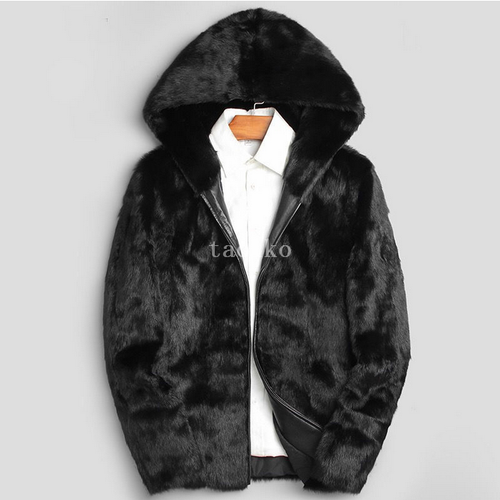 Winter Men's Real Mink Fur Short Coat Lapel Collar Hooded Parka Jackets Overcoat