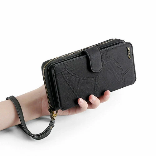 Luxury Leather Wallet Zip Coin Purse Card Flip Case For iPhone 16 Pro 15 14 13 - Picture 10 of 10