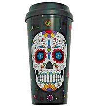 NUEVO Día de los Muertos CALAVERA DE AZÚCAR Doble Pared VASO DE VIAJE Taza con Tapa de Bebedor-16oz