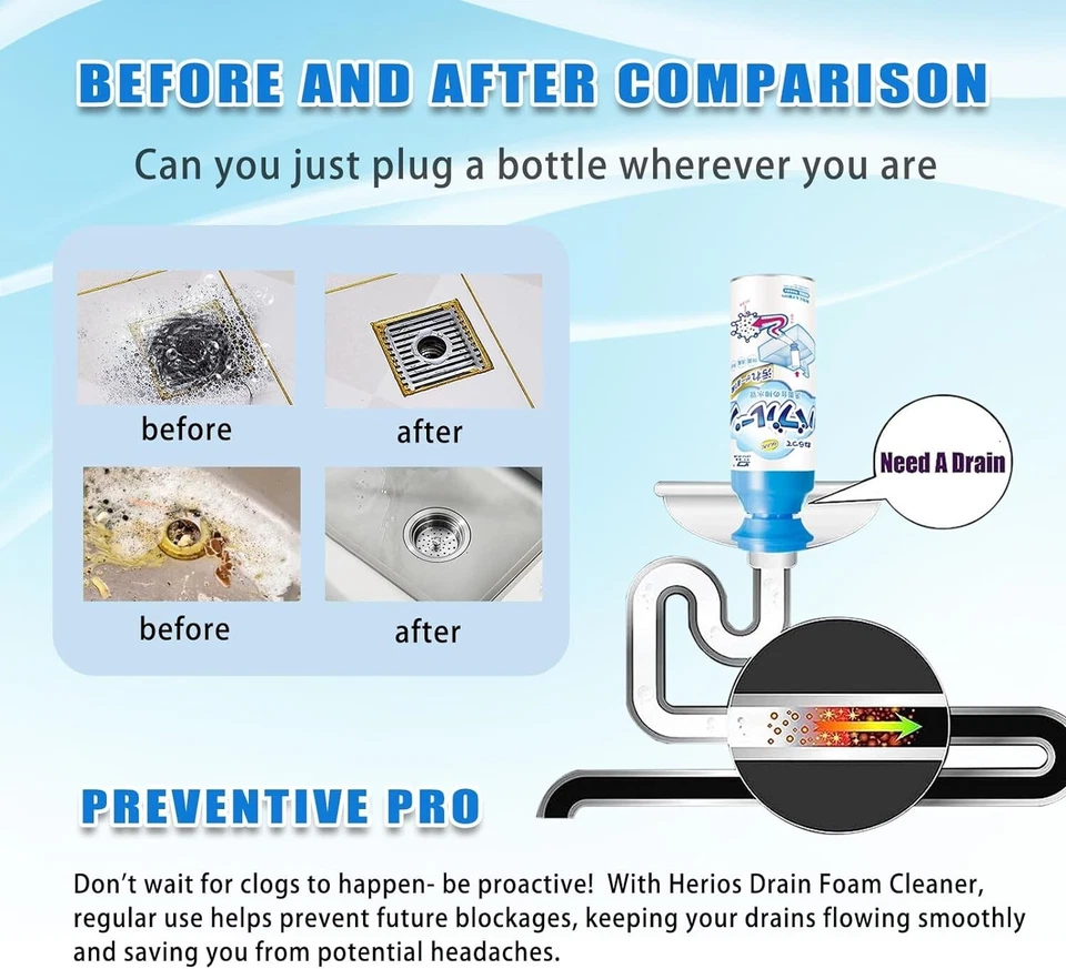 HERIOS 450ml Bubble Foaming Cleaner For Drain Pipe Sink Cleaning Toilet (1pc) - Image 4 of 4