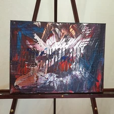 Modern Original Abstract Metallic Acrylic Painting (See Video) on Canvas 12x16