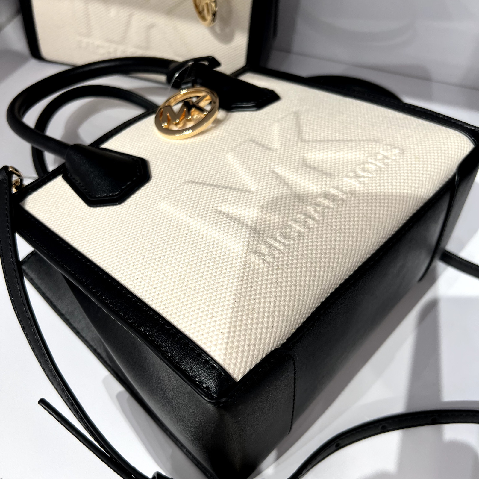 Michael Kors Mercer Medium Logo Embossed Messenger Satchel Crossbody Bag Black