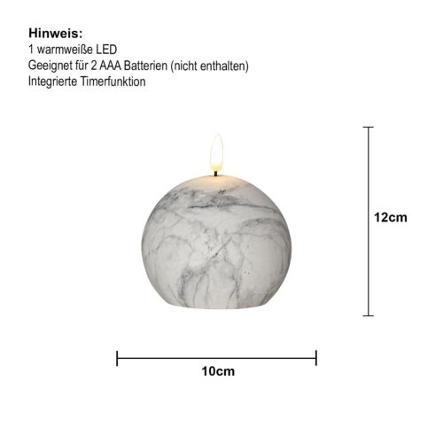 Star Trading Kerze Flamme Marble, Stumpenkerze, Kugelform, Mamor-Design, LED, Ti - Bild 4 von 4