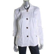 CHARTER CLUB Bright White Cotton Adjustable Sleeves Fitted Blazer Jacket L - NEW