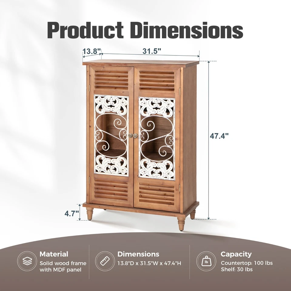 Vitrina de almacenamiento vintage con puerta hueca tallada casa de campo rústica Foto 2 de 4