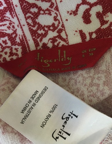 DRESS Mini Long sleeve Pockets Tigerlily Sz 8 Elastic waist V-neck Red White - Picture 7 of 8