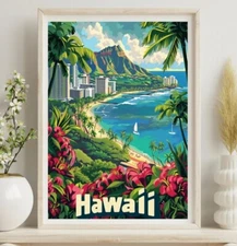 Hawaii Wall Paper, Printable Drawing, Illustration City, City Art Poster