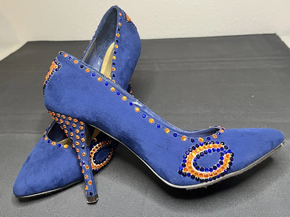 Zapatos de tacón alto Breckelle’s Blue Chicago Bears/estrás para mujer EE. UU. 8,5 Foto 2 de 4
