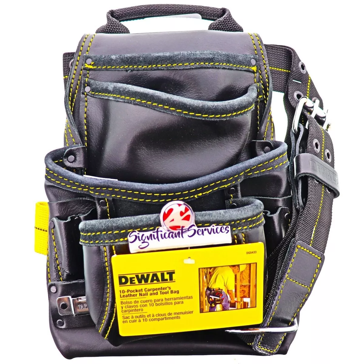 DEWALT DG5433 10 Pocket Heavy Duty Top Grain Leather Carpenter s