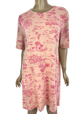 Lands' End Sz M Shift Dress Peach w Red Palm Trees Short Sleeve Cotton & Spandex