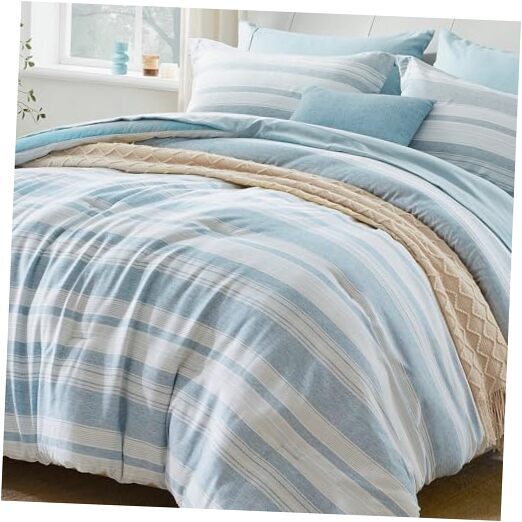 Size Comforter Set, 7 Pieces Bed in a Bag Striped, Lightweight Full Aqua Green