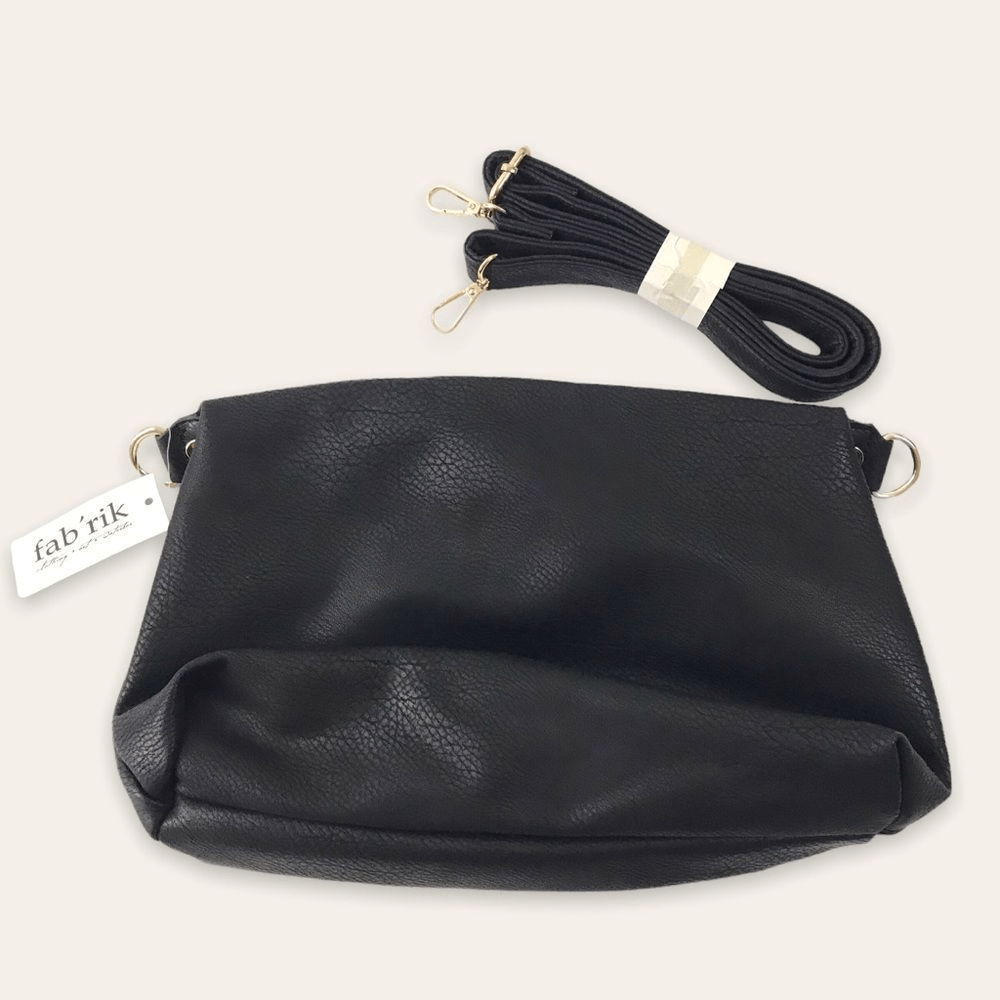 Fabrik Black Leather Studded Crossbody Bag Minimalist Everyday Purse