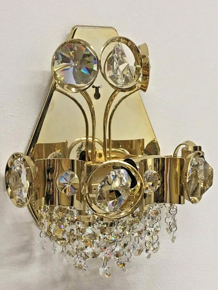 Par de apliques de pared Tear Drop Palwa oro y cristal Hollywood Regency años 70 Foto 3 de 4