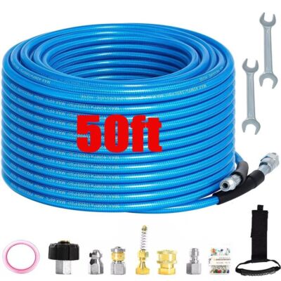 Sewer Jetter Kit for Pressure Washer Drain Cleaner Hose 50FT 1/4'' M-NPT 5800PSI