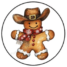COWBOY GINGERBREAD MAN CHRISTMAS ENVELOPE SEALS LABELS STICKERS PARTY FAVORS