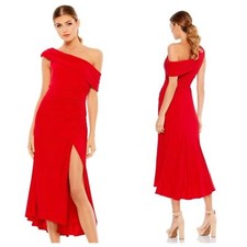 NWT Mac Duggal Ruched Off The Shoulder Midi Dress In Red Size 4