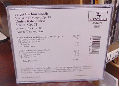 Antony Cooke & Armin Watkins - Rachmaninoff & Kabalevsky / Centaur CRC 2676 / M - Picture 2 of 2