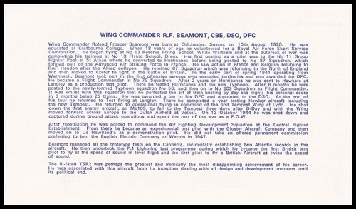 WWII Ace & Test Pilot ROLAND BEAMONT Signed Canberra 40th Ann RAF AC35c Cover - Picture 2 of 4