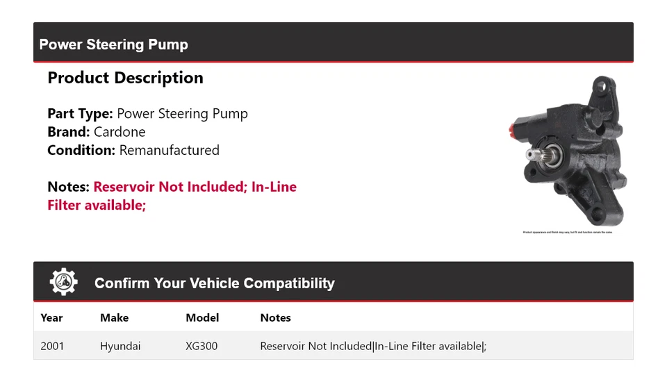 Bomba de dirección asistida Cardone para Hyundai XG300 2001 Foto 2 de 4