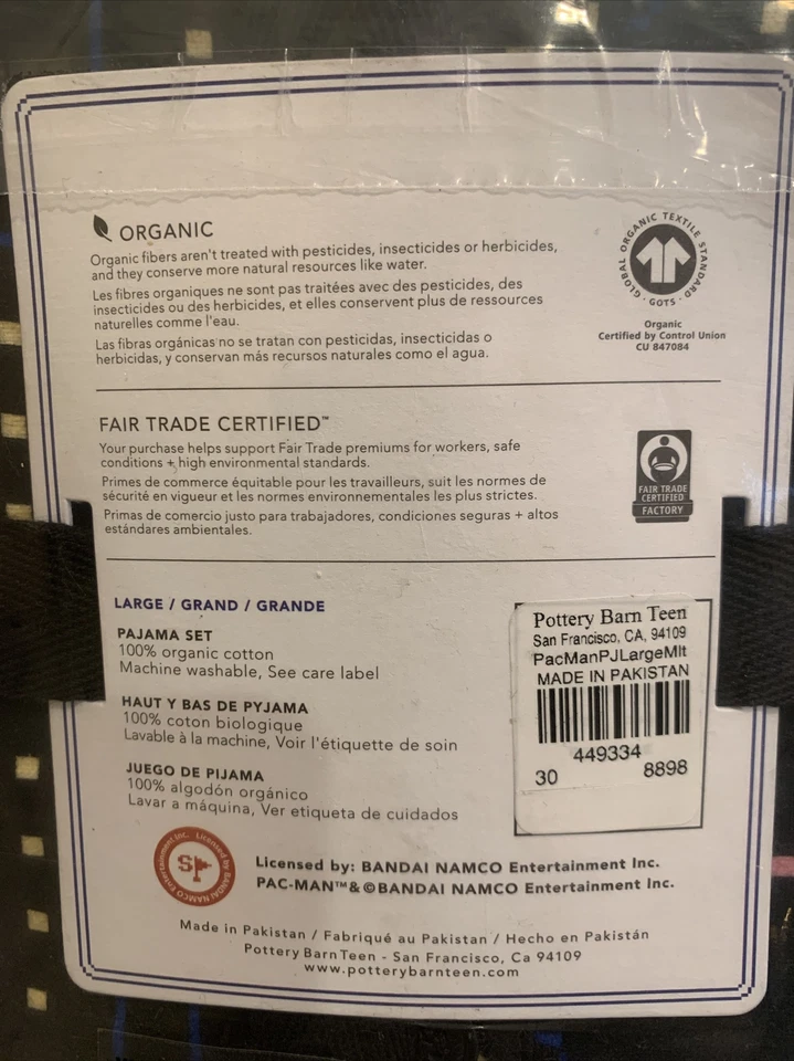Pottery Barn PB Adolescente Orgánico Pacman PAC-MAN Franela Pijama Conjunto Pijama Talla Grande Foto 3 de 3