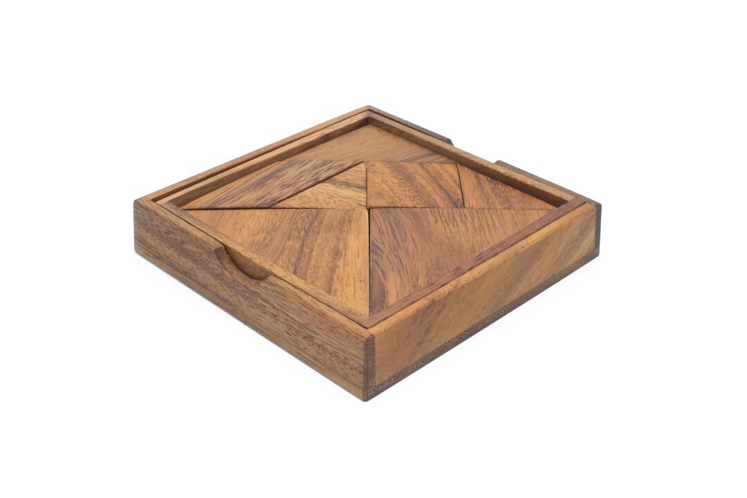 Wood Tangram Deluxe Wooden Handmade 3D Brain Teaser Wooden Puzzle for Adults ...