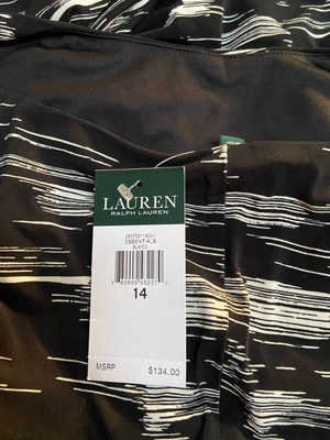 $134 RALPH LAUREN BUSINESS DRESS IN BLACK BRUSHED STROKES PRINT SLEEVELESS 14-12