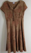 Click CMC -Sz S Art-to-Wear Linen Brown Japanese Leaf Floral Linen Dress 
