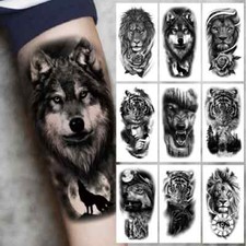 Upper Arm Sleeve Lion Tiger Wolf Head Waterproof Temporary Tattoo Stickers