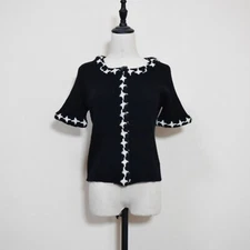 CHANEL Knit Tops P31772W04001 44size 07A 2007 Italy Cashmere Black Plaid Pattern