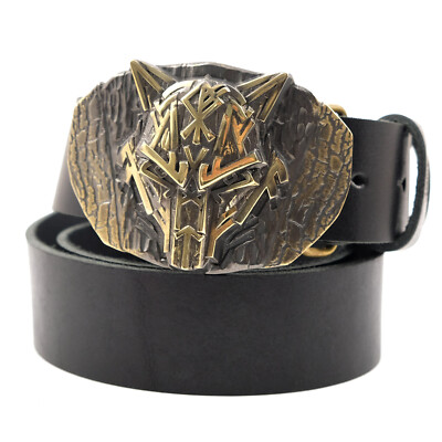 Leather belt with Runic Wolf buckle, Old Norse scandinavian viking
