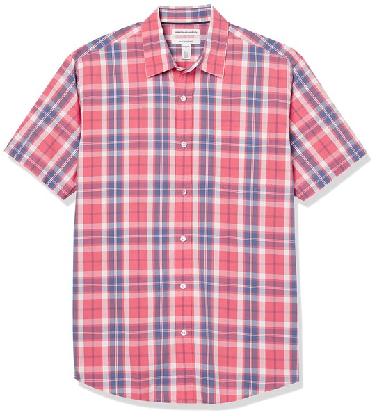 Herren Kurzarmhemd XL Aus Popeline, Verwaschenes Rot, Fensterkaros, Amazon-image