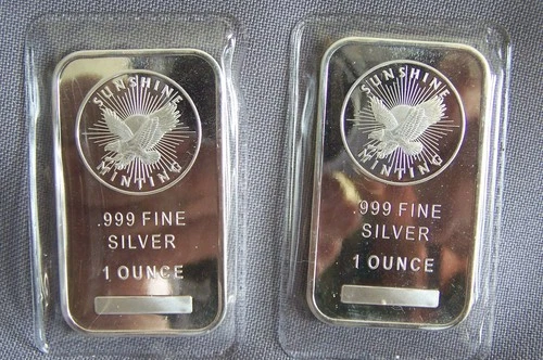 APMEX Sunshine Mint 2 EACH 1 Troy Ounce Silver Bar Sealed