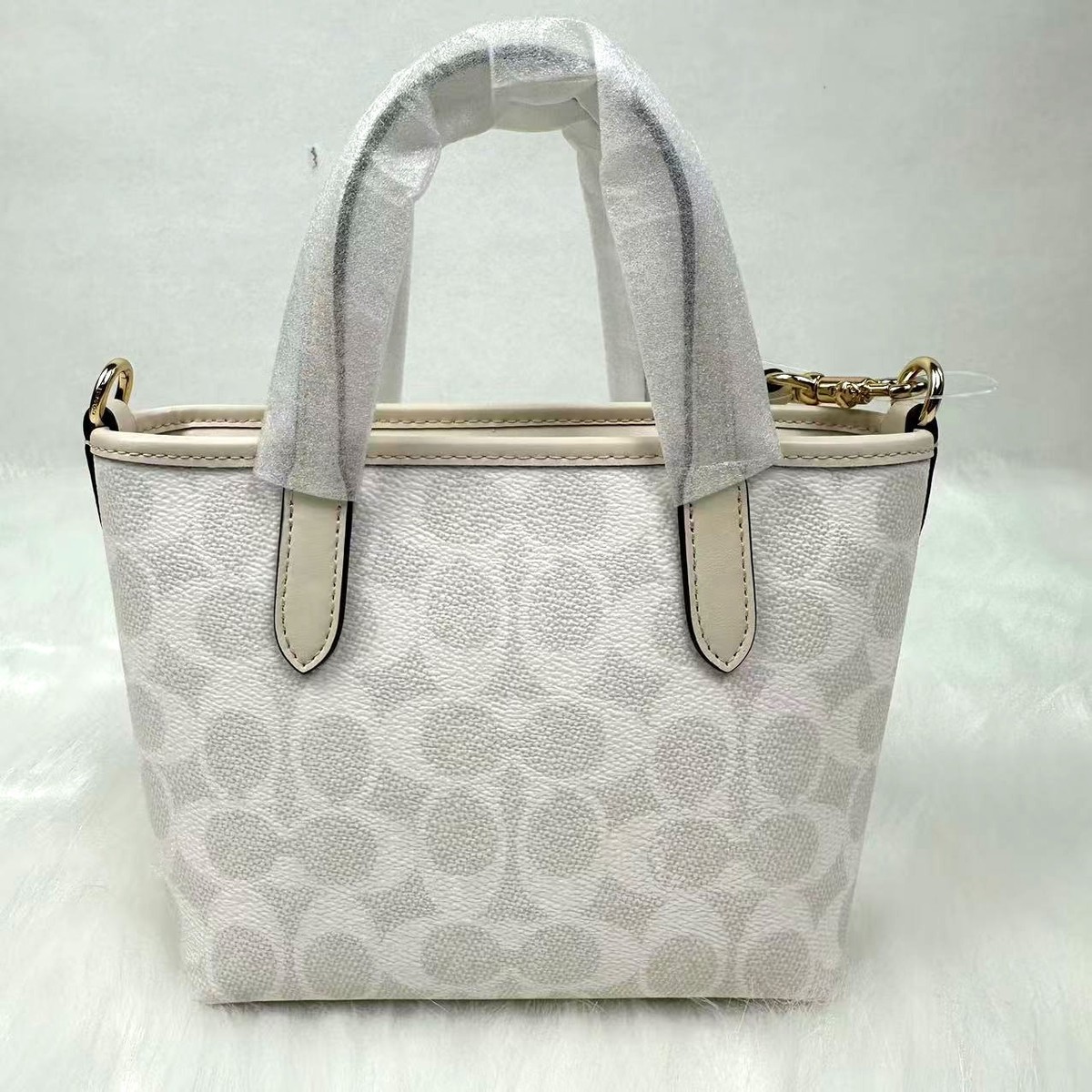 Coach Mini City Tote Crossbody Sig Canvas White/Chalk CW032 in