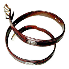 VTG Brighton Onyx Leather Golf Belt Brown Black 36 Unisex Silvertone Medallions